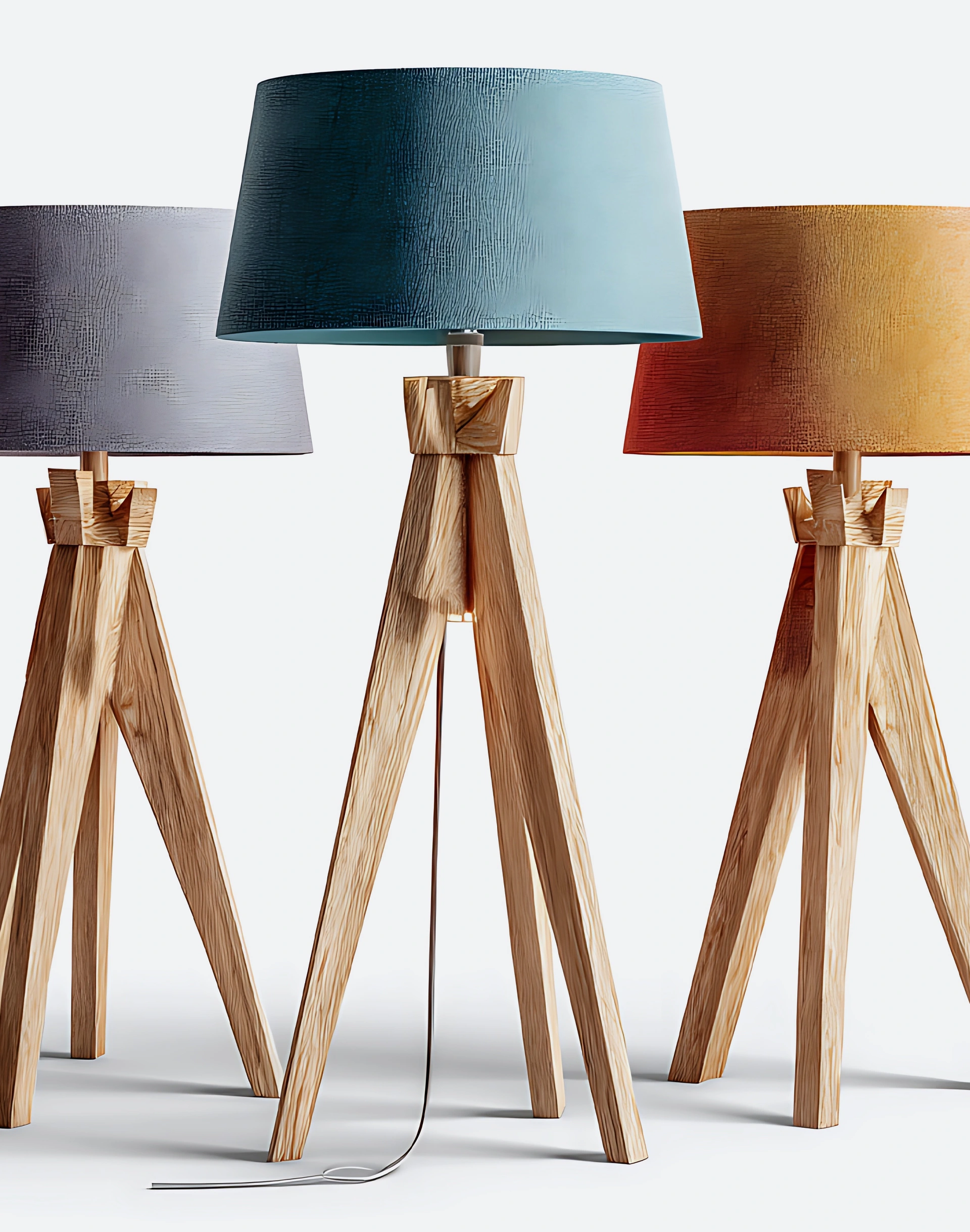 Modern wooden tripod floor lamps